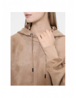 Sweat à capuche en suédine zorina beige femme - Guess