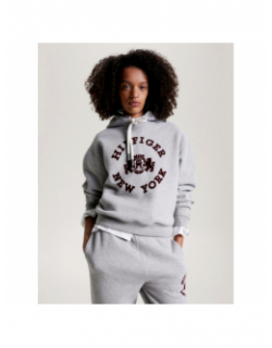 Sweat à capuche varsity flock gris chiné femme - Tommy Hilfiger