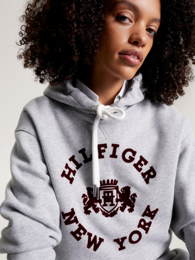 Sweat à capuche varsity flock gris chiné femme - Tommy Hilfiger