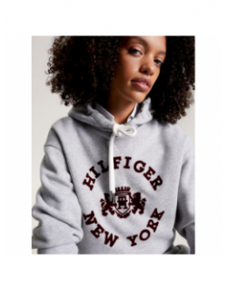 Sweat à capuche varsity flock gris chiné femme - Tommy Hilfiger