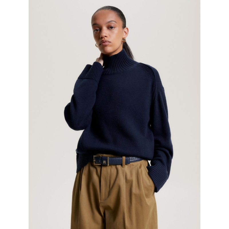 Pull en laine col montant mock bleu marine femme - Tommy Hilfiger