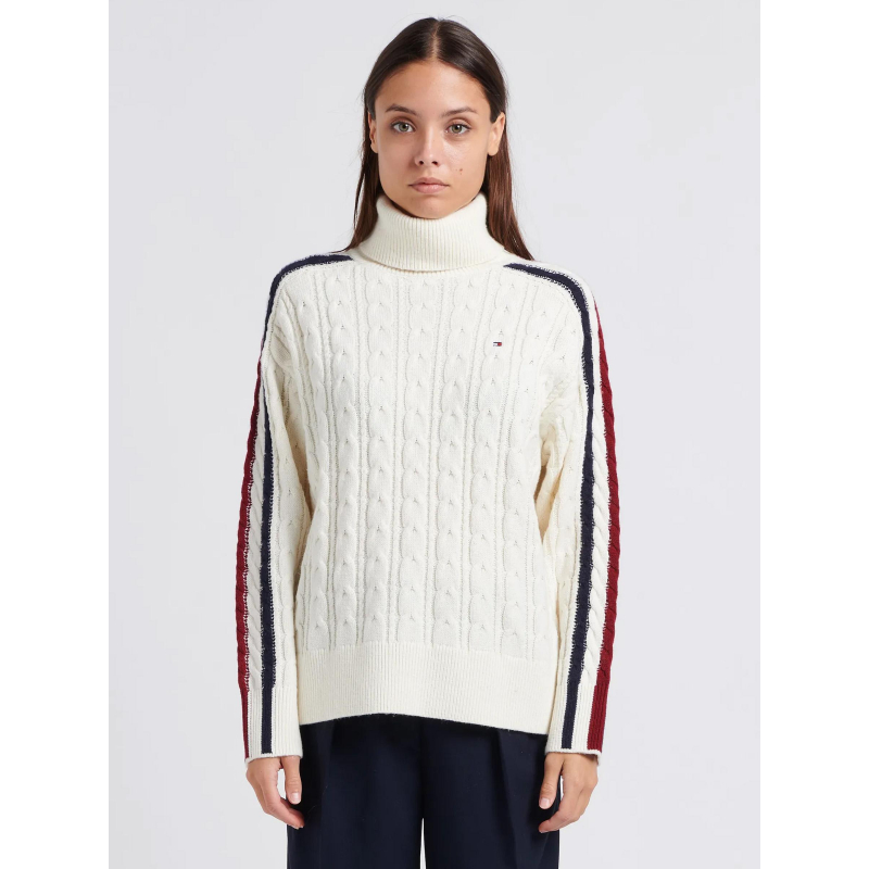 Pull col roulé global stripe blanc femme - Tommy Hilfiger