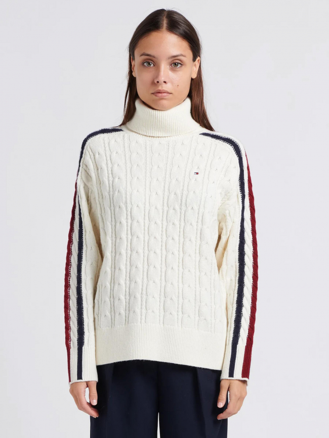 Pull col roulé global stripe blanc femme - Tommy Hilfiger