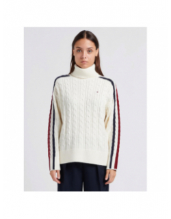 Pull col roulé global stripe blanc femme - Tommy Hilfiger