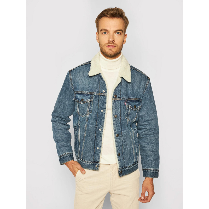 Veste en jean sherpa trucker bleu clair homme - Levi's