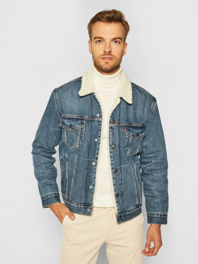 Veste en jean sherpa trucker bleu clair homme - Levi's