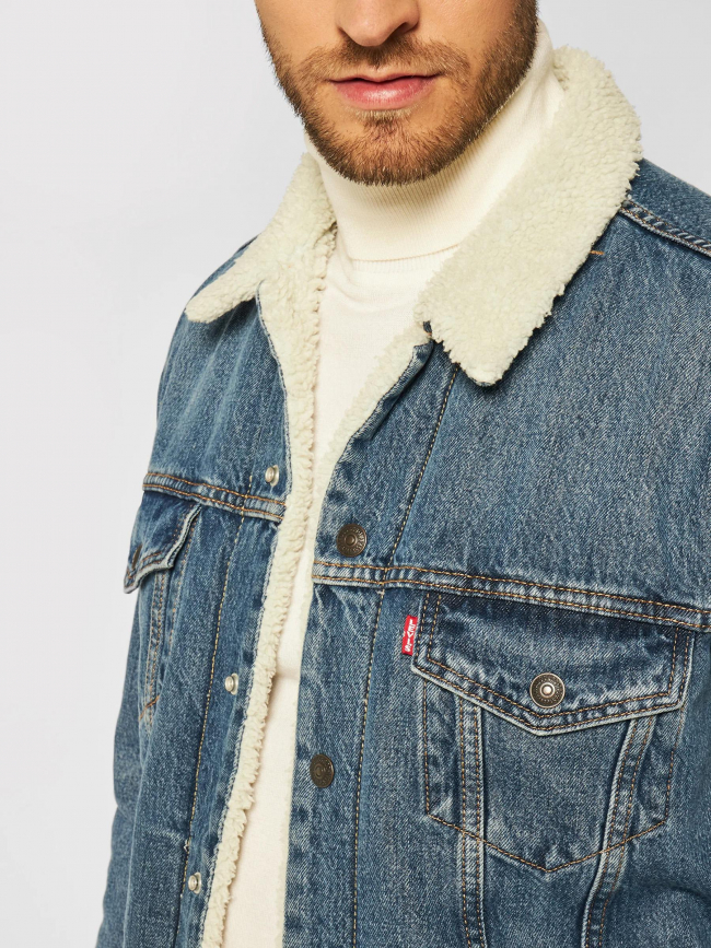 Veste en jean sherpa trucker bleu clair homme - Levi's