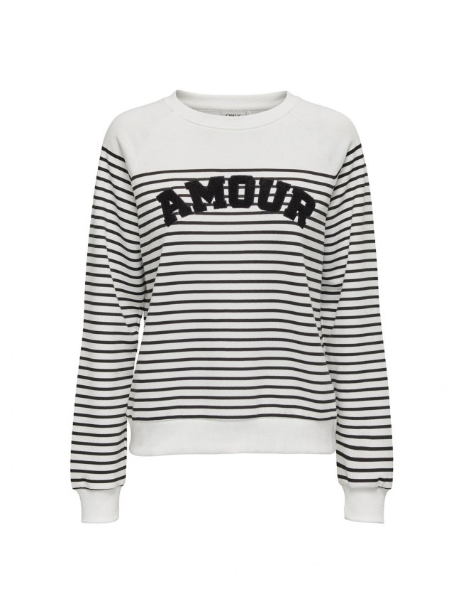 Sweat rayé shela amour blanc noir femme - Only
