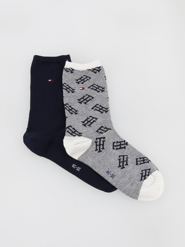 Pack 2 paires de chaussettes monogram bleu femme - Tommy Hilfiger