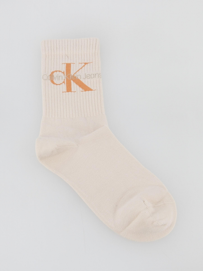 Chaussettes mi-haute rib beige femme - Calvin Klein