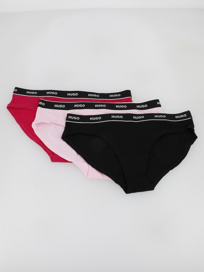 Pack 3 culottes brief stripe rose noir femme - Hugo