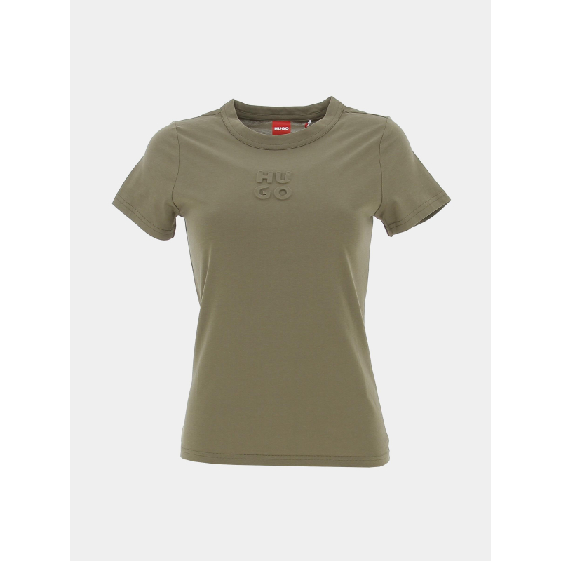 T-shirt uni embossé kaki femme - Hugo