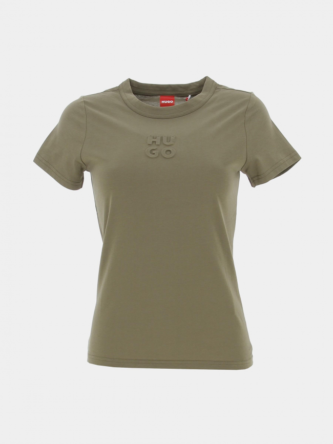 T-shirt uni embossé kaki femme - Hugo