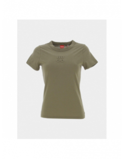 T-shirt uni embossé kaki femme - Hugo