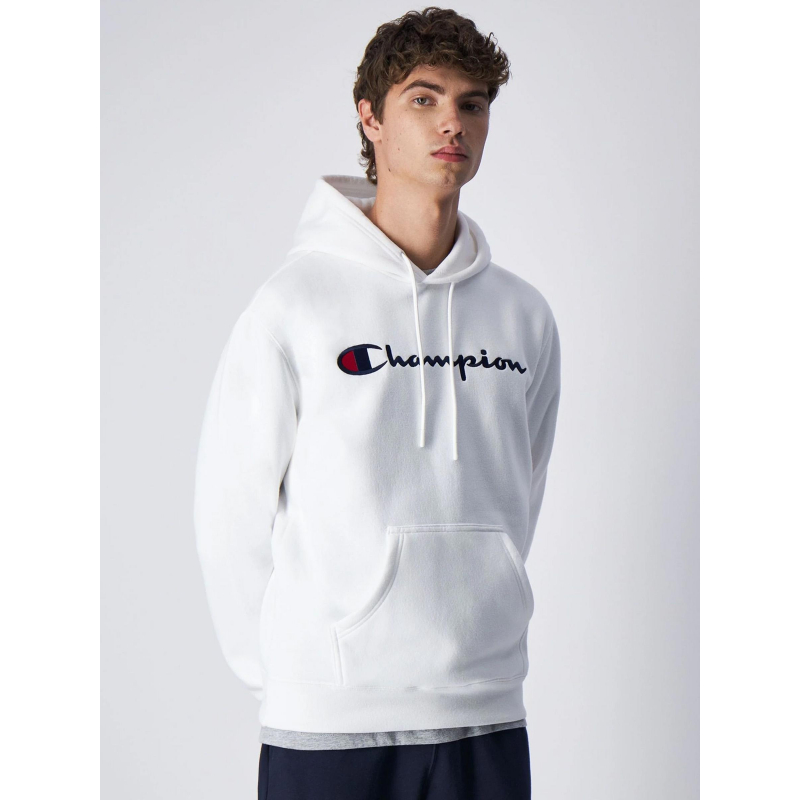 Sweat à capuche logo brodé blanc homme - Champion