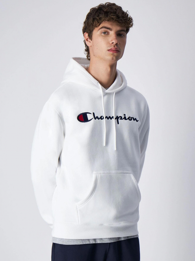 Sweat à capuche logo brodé blanc homme - Champion