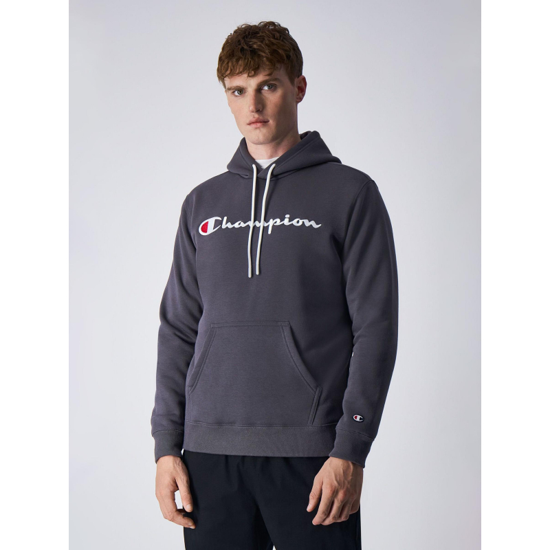 Sweat à capuche logo brodé gris homme - Champion