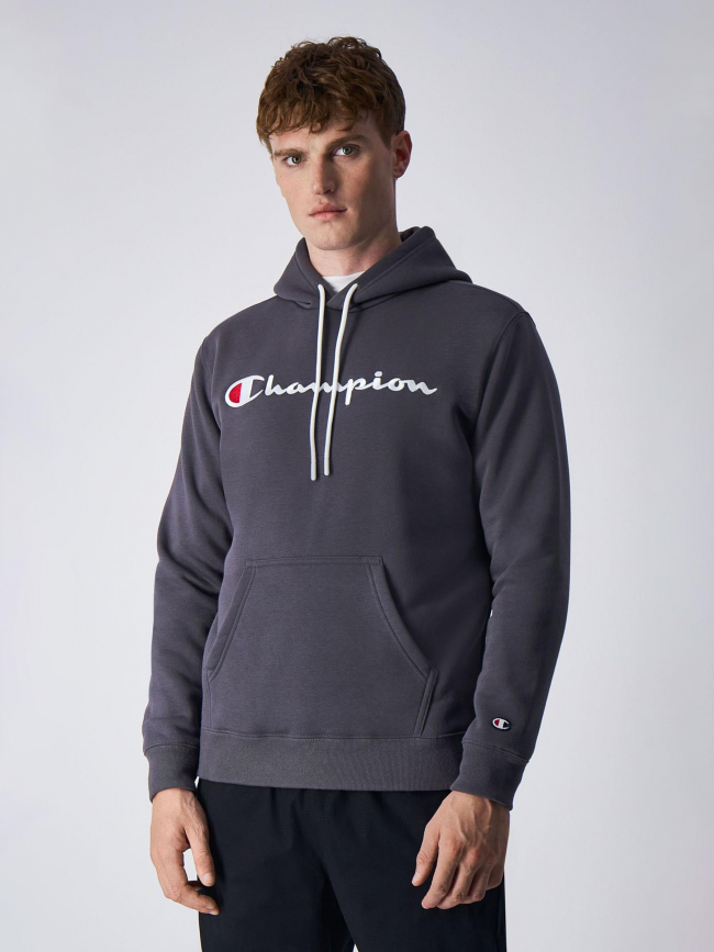 Sweat à capuche logo brodé gris homme - Champion