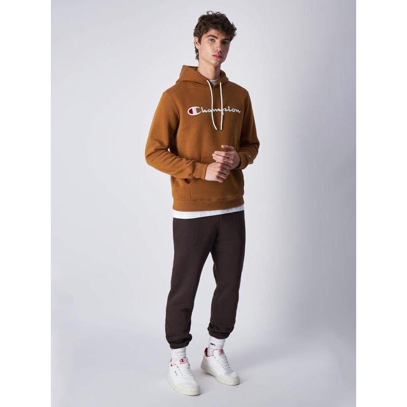 Sweat à capuche logo brodé marron homme - Champion