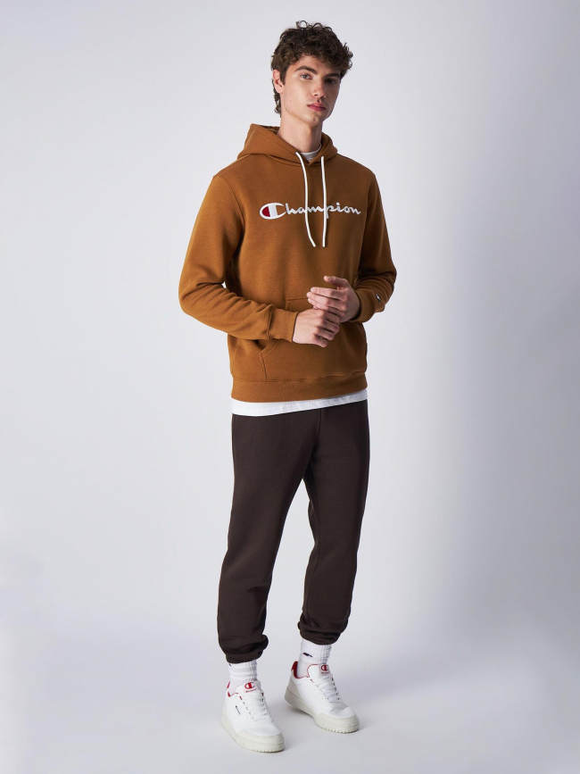 Sweat à capuche logo brodé marron homme - Champion