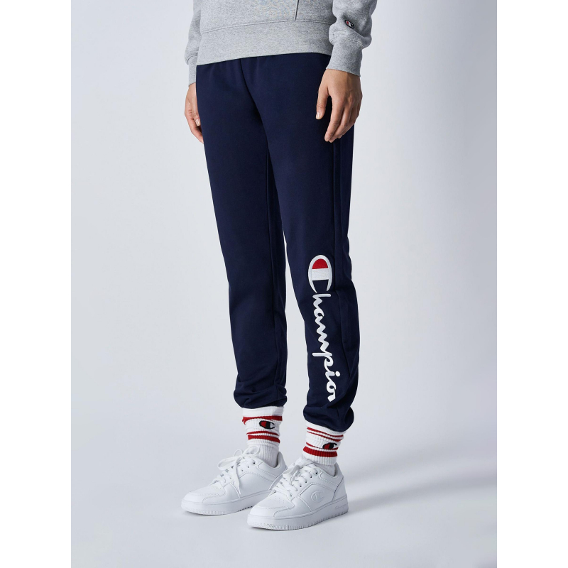 Jogging rib cuff logo blanc brodé bleu marine femme - Champion