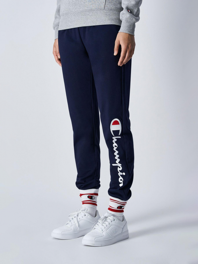 Jogging rib cuff logo blanc brodé bleu marine femme - Champion