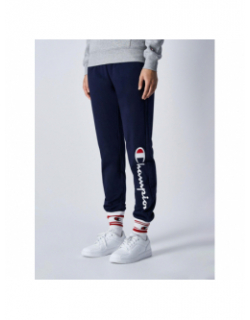 Jogging rib cuff logo blanc brodé bleu marine femme - Champion