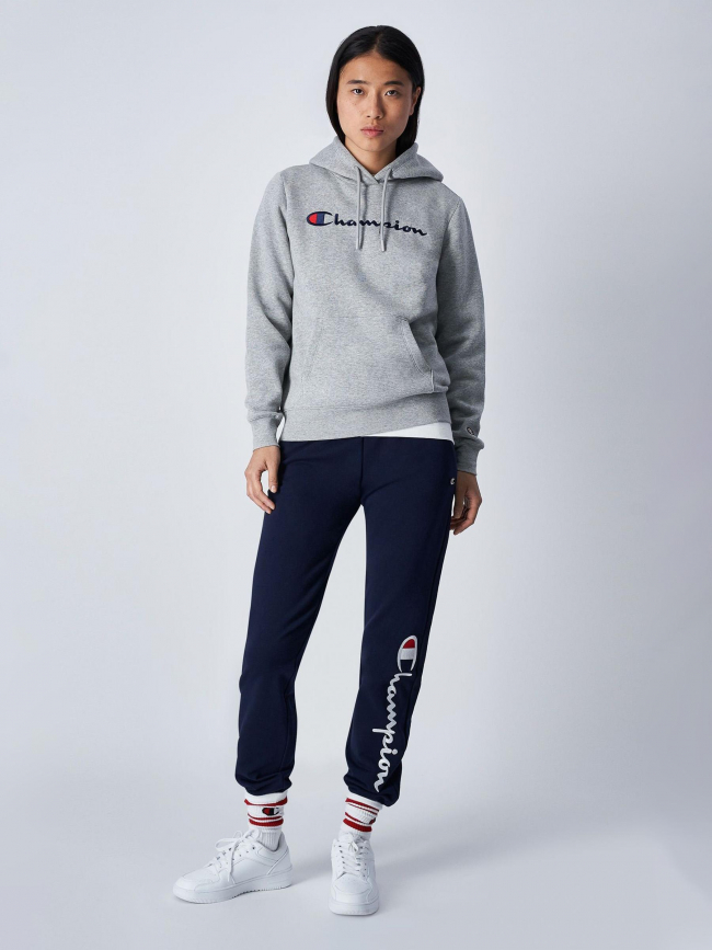 Jogging rib cuff logo blanc brodé bleu marine femme - Champion