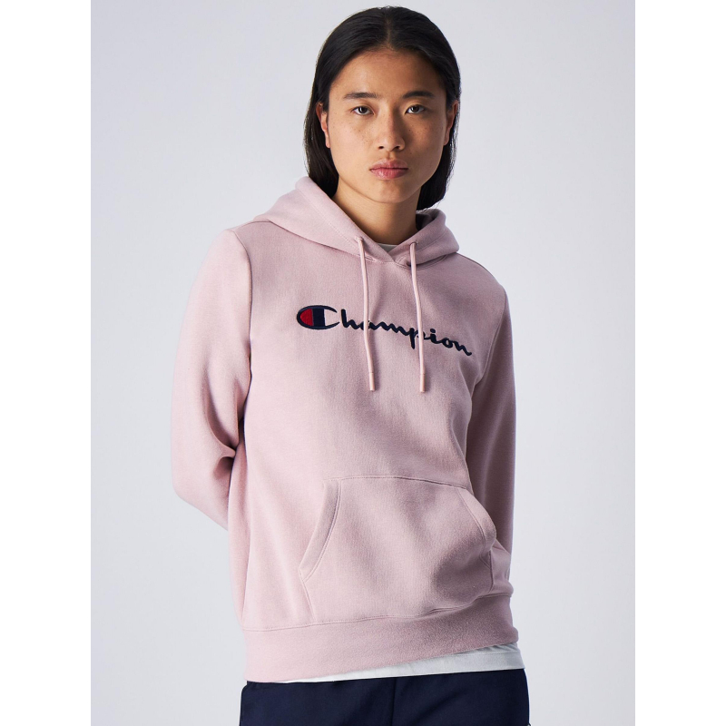 Sweat à capuche logo brodé rose clair femme - Champion