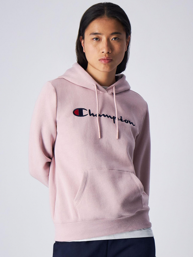 Sweat à capuche logo brodé rose clair femme - Champion