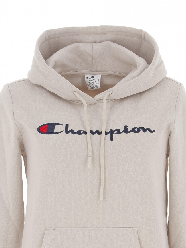 Sweat à capuche logo brodé beige femme - Champion