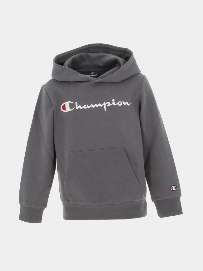 Sweat à capuche logo brodé gris enfant - Champion