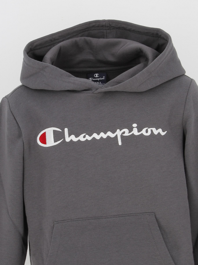 Sweat à capuche logo brodé gris enfant - Champion