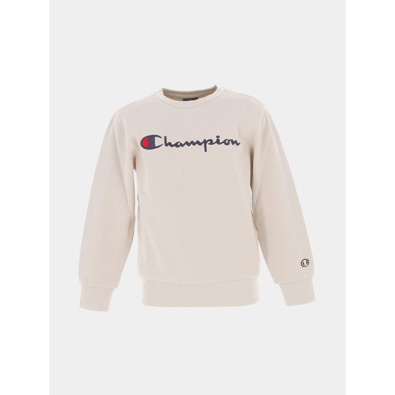 Sweat crewneck logo brodé beige enfant - Champion