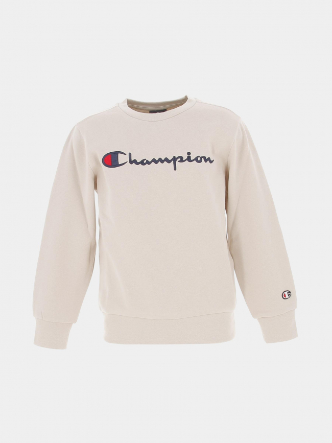 Sweat crewneck logo brodé beige enfant - Champion