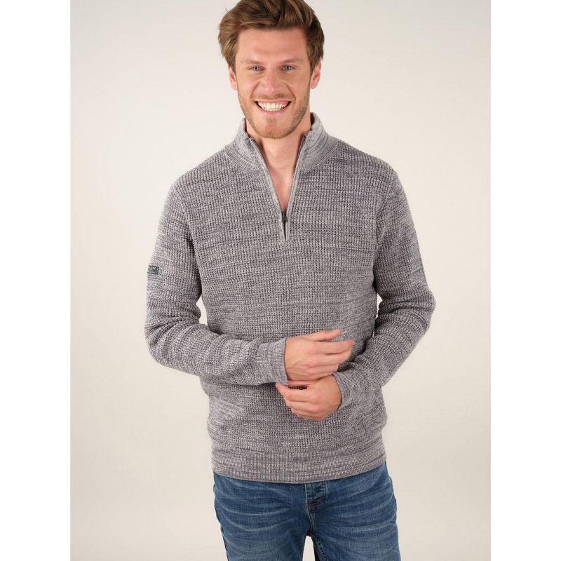 Pull col montant henley gris homme - Deeluxe