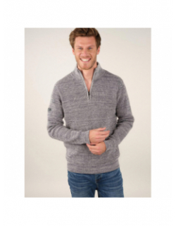 Pull col montant henley gris homme - Deeluxe