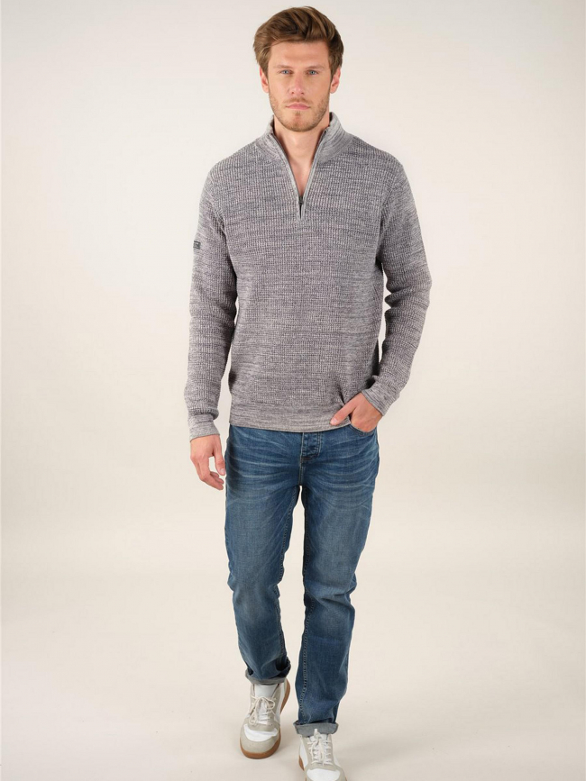 Pull col montant henley gris homme - Deeluxe