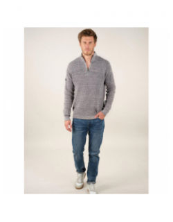 Pull col montant henley gris homme - Deeluxe