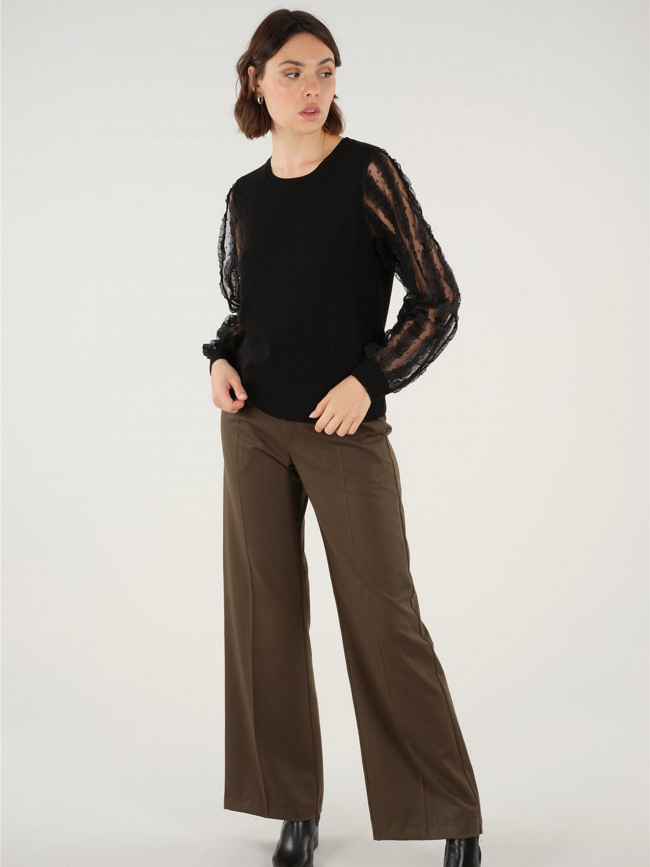 Pull fin manches transparentes edwige noir femme - Deeluxe