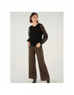 Pull fin manches transparentes edwige noir femme - Deeluxe