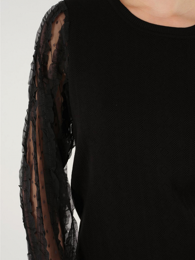 Pull fin manches transparentes edwige noir femme - Deeluxe