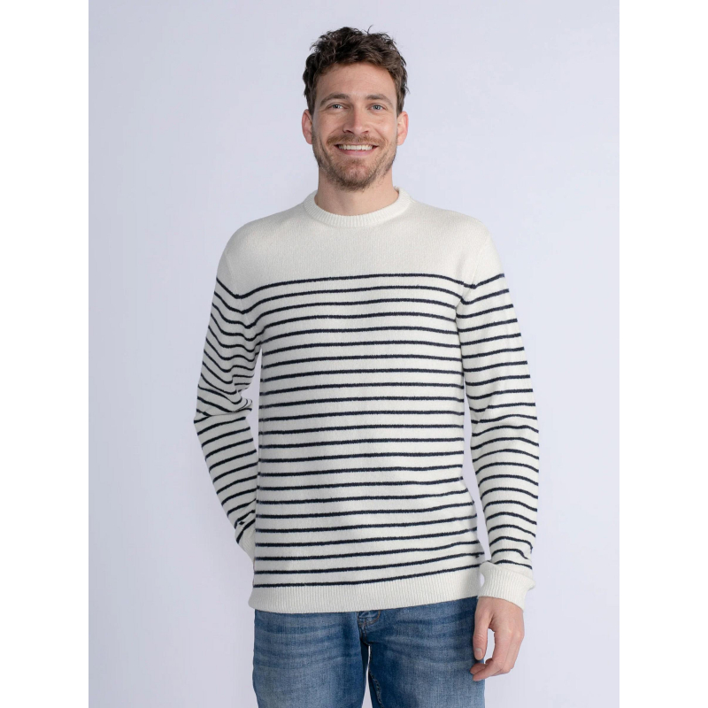 Pull rayé col rond blanc homme - Petrol Industries