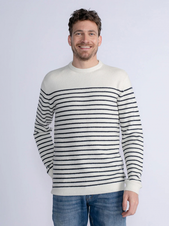 Pull rayé col rond blanc homme - Petrol Industries