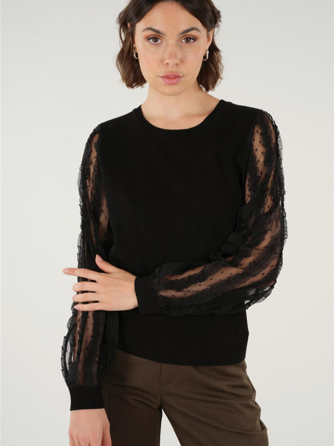 Pull fin manches transparentes edwige noir femme - Deeluxe