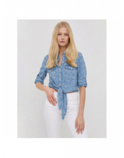 Chemisier jean floral noeud bleu femme - Guess