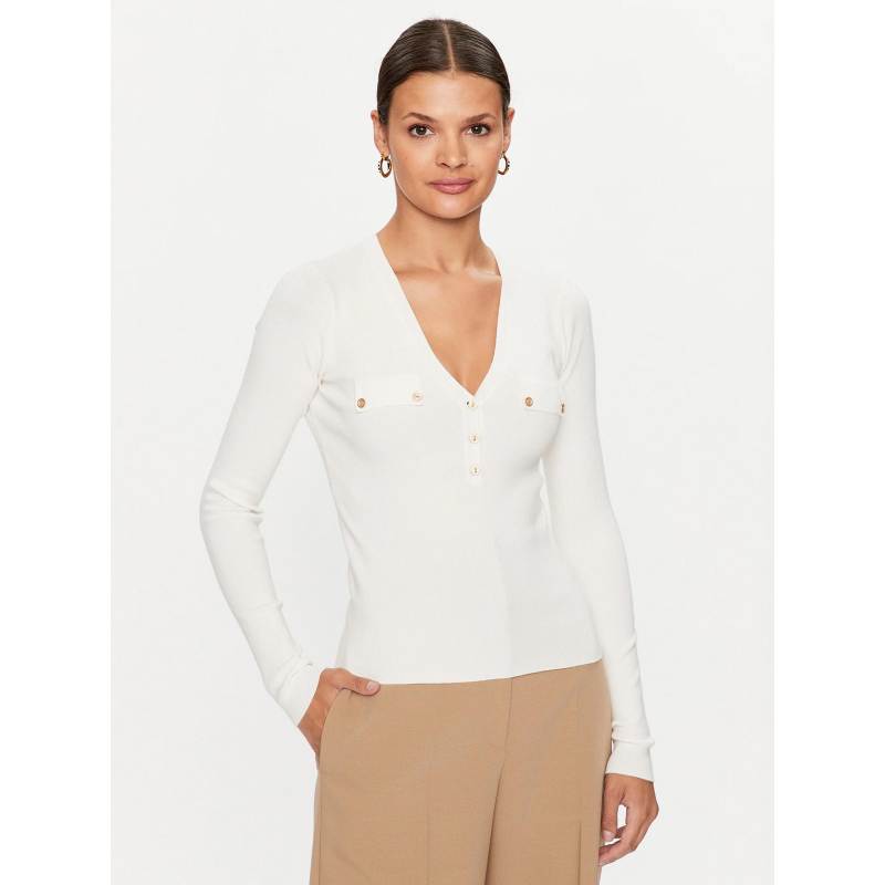 Gilet manches longues flavie henley beige femme - Guess