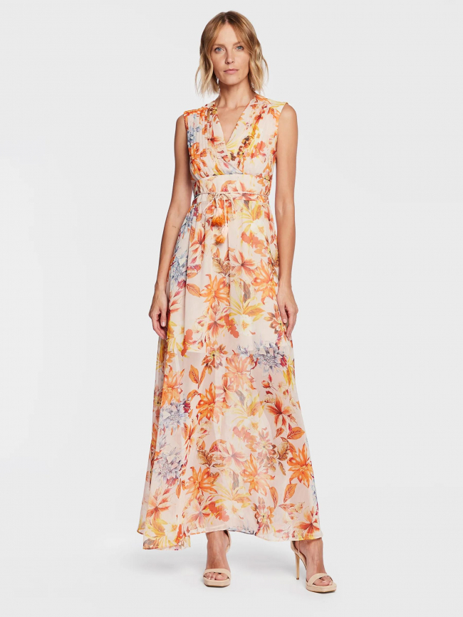 Robe longue à fleurs gilda orange femme - Guess