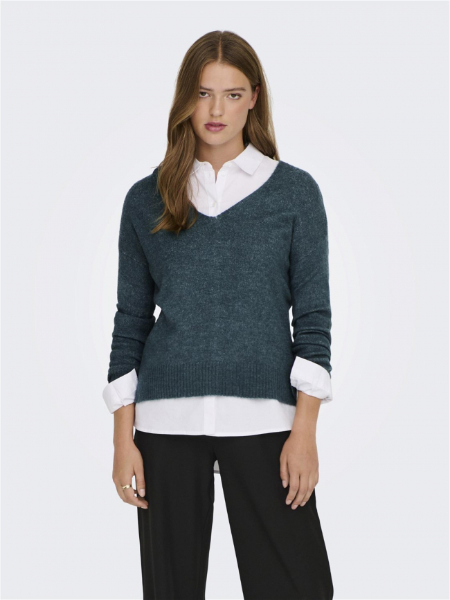 Pull col v elanora bleu femme - Jacqueline De Yong