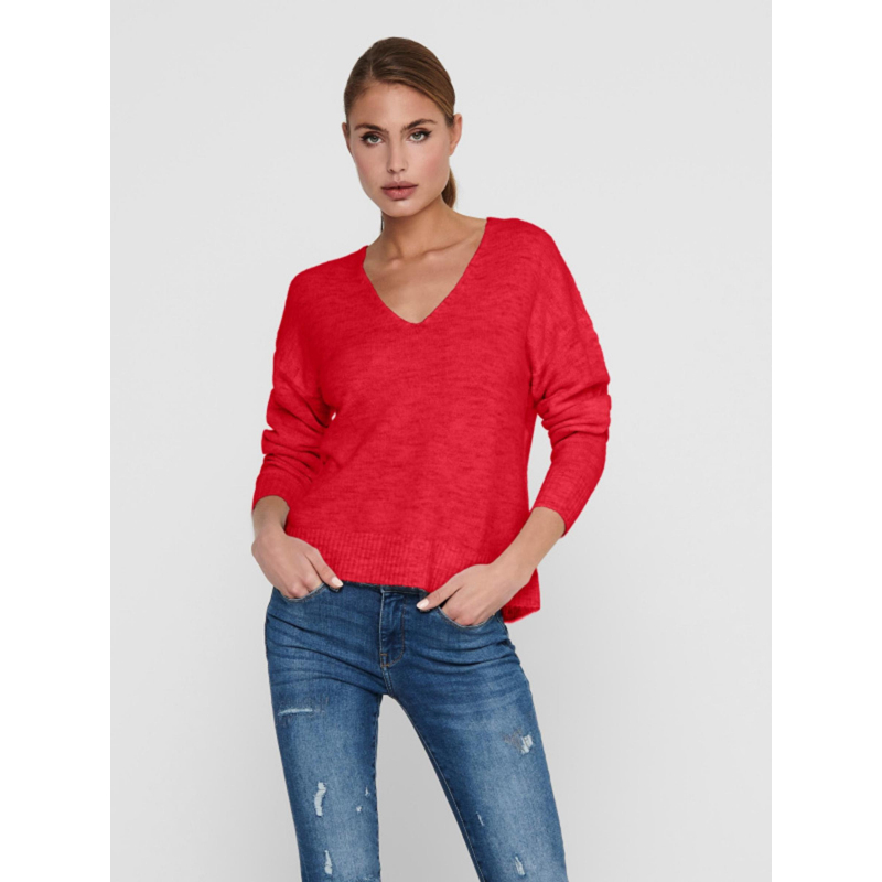 Pull col v elanora rouge femme - Jacqueline De Yong